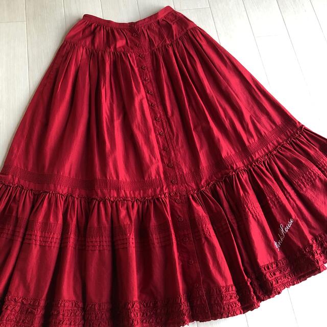 ピンクハウス 綿ローン ピコフリル ピンタック ロゴ刺繍 赤 スカート
