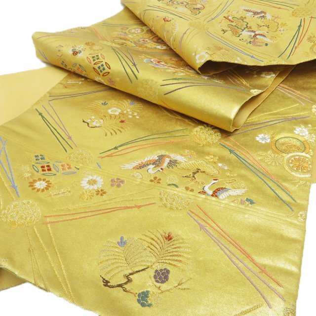 西陣 長嶋成織物 本金箔 松葉能衣文 瀞金錦 袋帯 A769-13-eastgate.mk