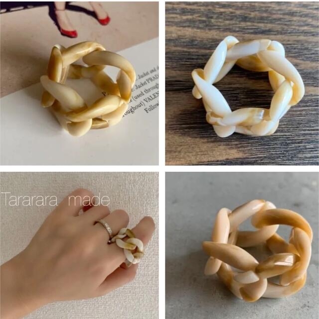 きつね 様♡ ●handmade Acrylchain ring カフェオレ● レディースのアクセサリー(リング(指輪))の商品写真