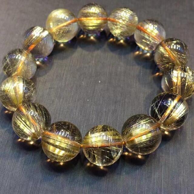⭐︎【天然】ゴールド ルチル クオーツ ブレスレット 16mm - www