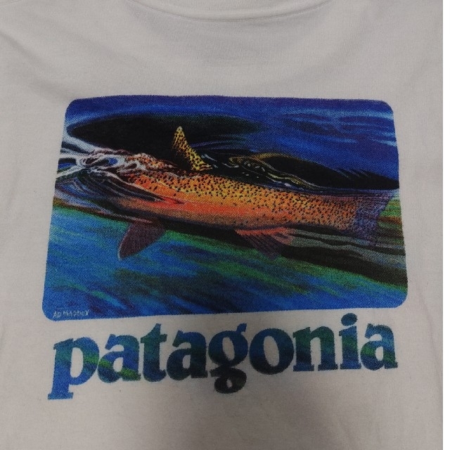 トップスpatagonia　トラウト　world trout Tシャツ　Ｌ　白