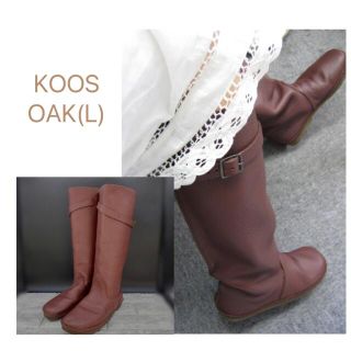 コース(KOOS)のKOOS OAK コース オーク ロングブーツ ベルトストラップ フラット 赤茶(ブーツ)