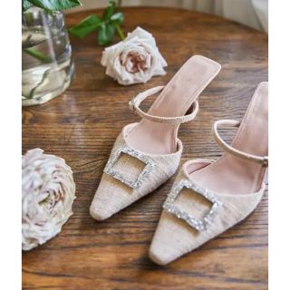 ハーリップトゥ(Her lip to)のherlipto Linen Blend Crystal Mules 新品(ミュール)