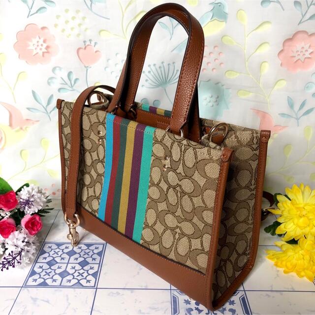 コーチ トートバッグ 2wayショルダー ストライプ ブラウン 【新品】
