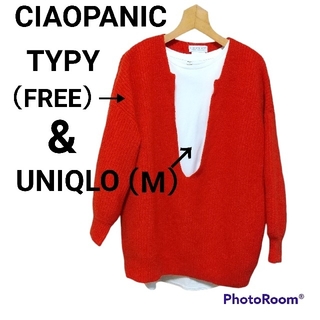 チャオパニックティピー(CIAOPANIC TYPY)のラムナイロンキーネック　ボリュームニット　深Vネック(ニット/セーター)