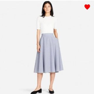 ユニクロ(UNIQLO)のロングスカート UNIQLO サーキュラースカート ストライプ ブルー(ひざ丈スカート)