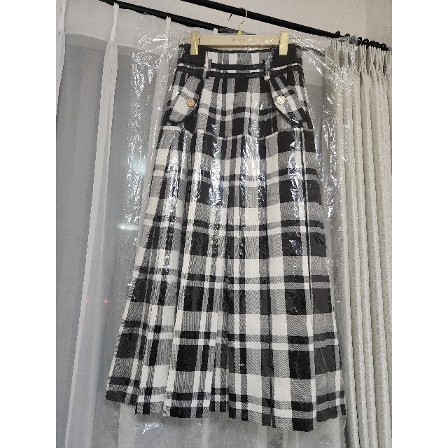 Pleated Checkered Twill Long Skirt