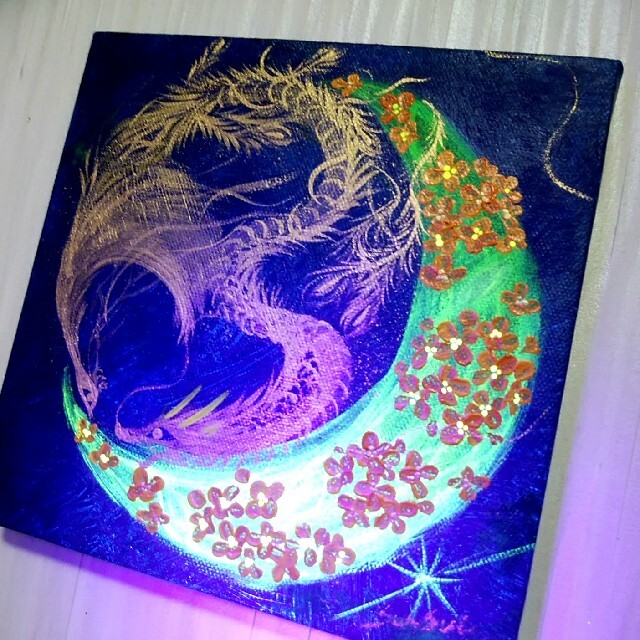 風水幸せ絵画*金木月と鳳凰龍 陰陽 金木犀 金運 縁結び 愛情 風水幸せ絵画*金木月と鳳凰龍 陰陽 金木犀 金運 縁結び 愛情