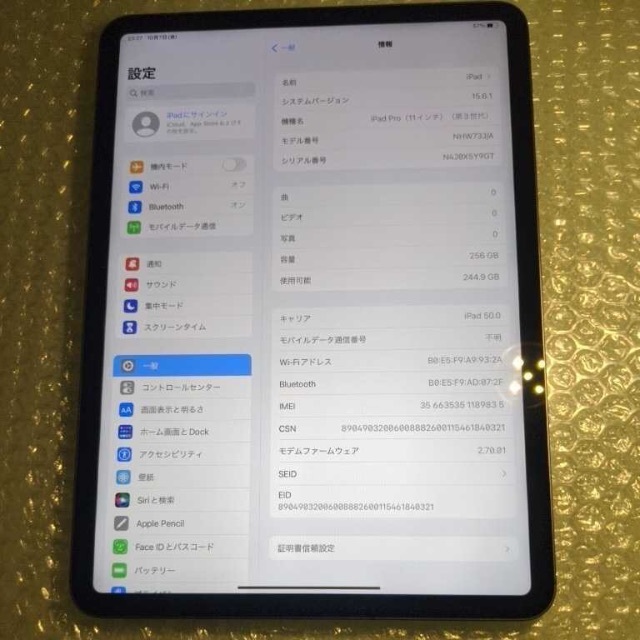 美品 simフリー 第3世代 ipad pro 11インチ 256gb