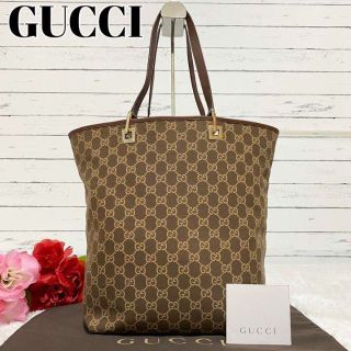 グッチ(Gucci)の【良品】グッチ トートバッグ GG柄 キャンバス レザー ブラウン 大容量(トートバッグ)