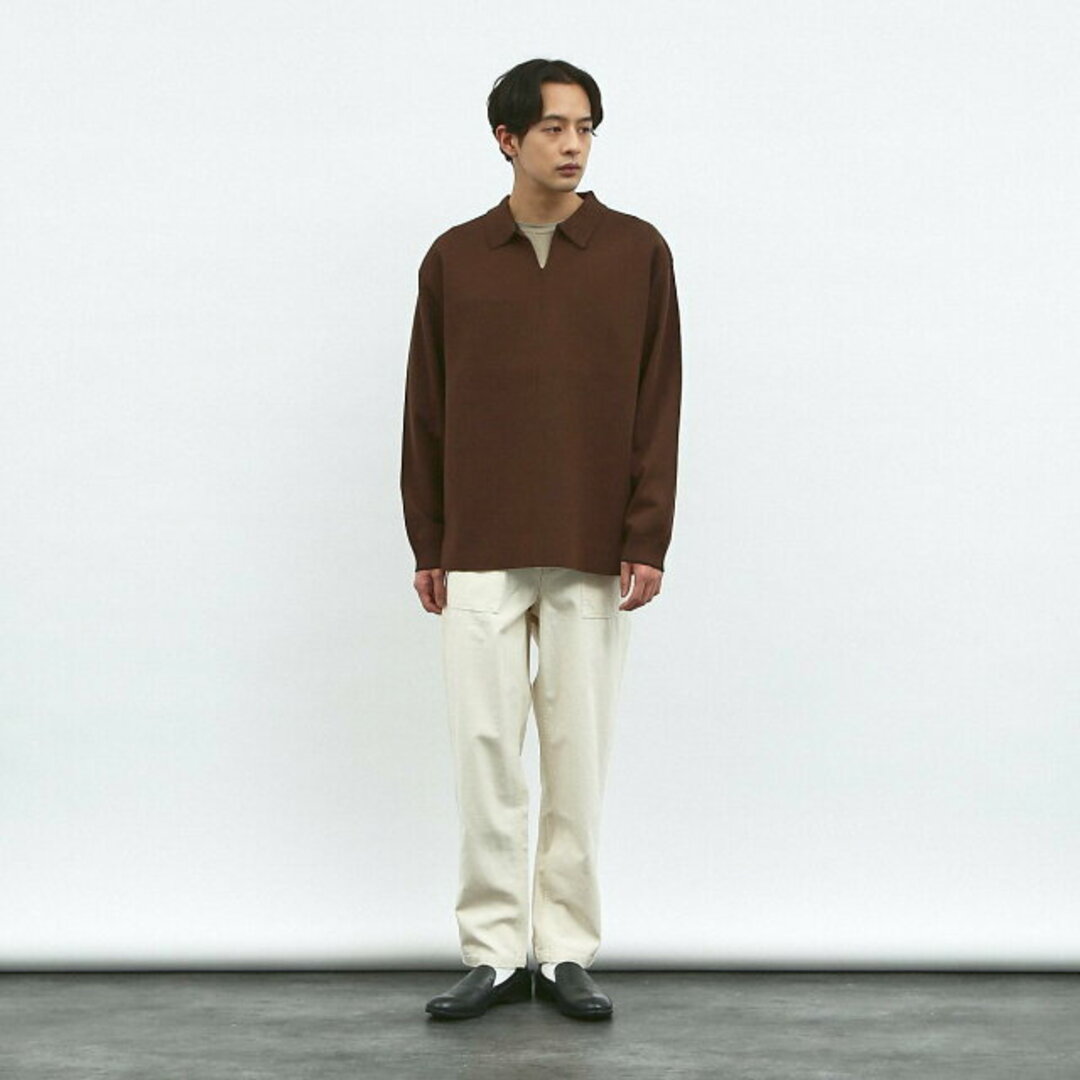 ABAHOUSE(アバハウス)の【ブラウン】【ナチュラルストレッチ】スキッパー ニットポロシャツ メンズのトップス(ポロシャツ)の商品写真