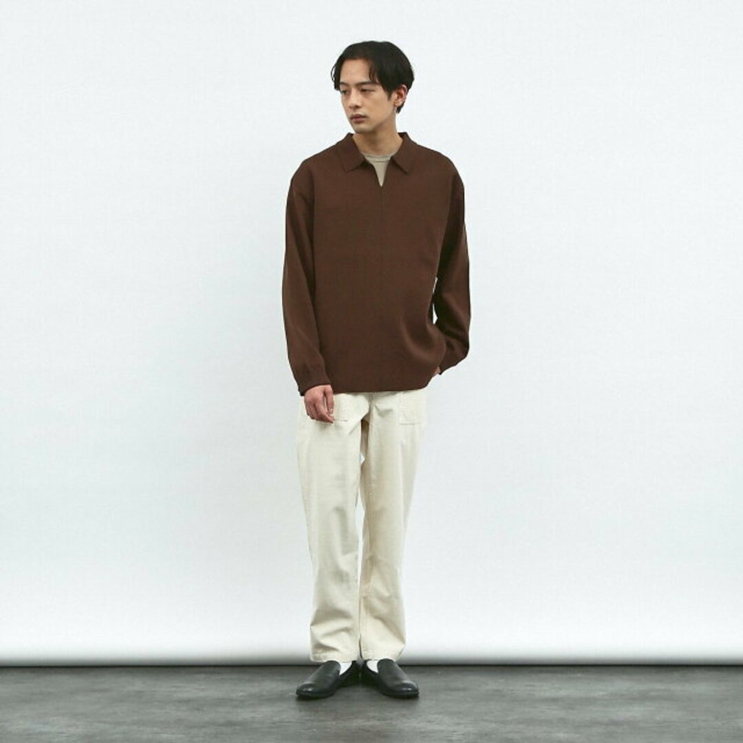 ABAHOUSE(アバハウス)の【ブラウン】【ナチュラルストレッチ】スキッパー ニットポロシャツ メンズのトップス(ポロシャツ)の商品写真