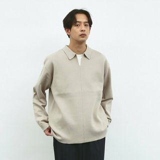 アバハウス(ABAHOUSE)の【グレージュ】【ナチュラルストレッチ】スキッパー ニットポロシャツ(ポロシャツ)