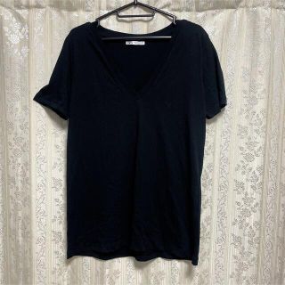 ザラ(ZARA)のZARA 黒　ＶネックTシャツ(Tシャツ/カットソー(半袖/袖なし))