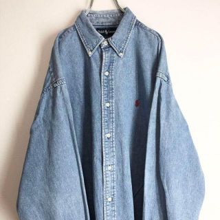 ポロラルフローレン(POLO RALPH LAUREN)の90s 古着　ポロラルフローレン　ワンポイント刺繍　デニム長袖シャツ　Lサイズ(シャツ)