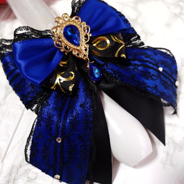 コバルトブルー×ブラック×黒金 キンブレリボン アミボムリボン ペンライトリボン | フリマアプリ ラクマ