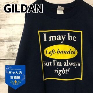 90s ギルダン GILDAN スウェットトレーナー メンズM ビッグロゴ 紺(スウェット)