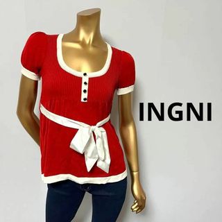 イング(INGNI)の【2199】INGNI 半袖 ニット トップス M レッド(ニット/セーター)