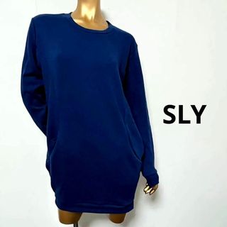 スライ(SLY)の【2211】SLY トレーナー ワンピース サイドポケット ネイビー ブルー(ミニワンピース)