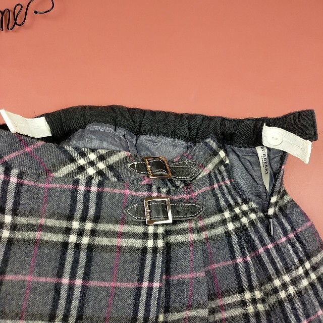 【美品】バーバリー ノバチェック ベルト付き ウール プリーツスカート 100
