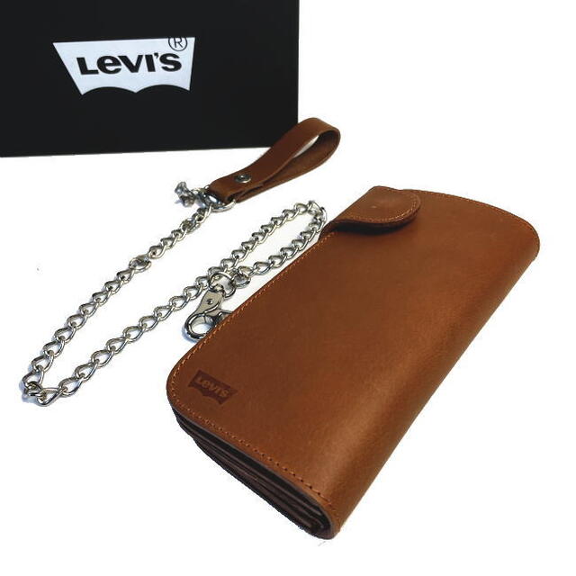 新品 ブラウン Levis リーバイス 本革 ウォレットチェーン付 長財布 メンズのファッション小物(折り財布)の商品写真