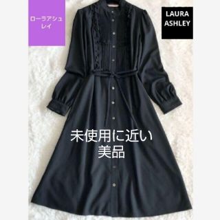 ローラアシュレイ(LAURA ASHLEY)のローラアシュレイ　シャツワンピース　フリル　リボン　M ブラック　ペチコート付き(その他)