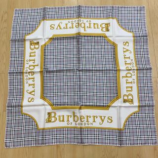 バーバリー(BURBERRY)のBurberry バーバリー　シルクスカーフ チェック　ビッグロゴ　グレー(バンダナ/スカーフ)