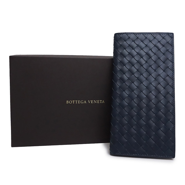 未使用　BOTTEGA VENETA  レザー長財布　イントレチャート　濃紺