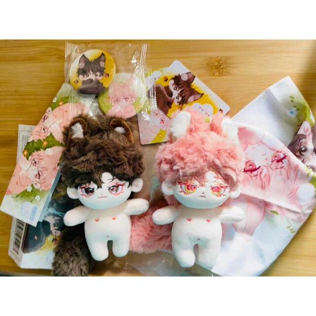 10cmペア ぬいぐるみ 本体+耳+尻尾 着せ替え 無属性 黒&ピンク 10cmペア ぬいぐるみ 本体+耳+尻尾 着せ替え 無属性 黒&ピンク