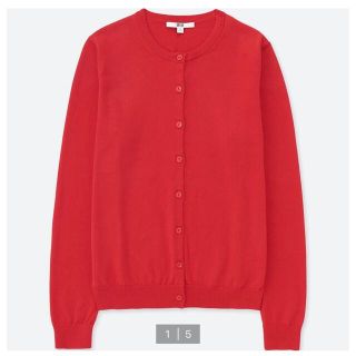 ユニクロ(UNIQLO)のユニクロ　UVカットクルーネックカーディガン（長袖） ダークオレンジ(カーディガン)