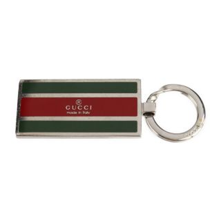 グッチ(Gucci)のGUCCI グッチ シェリーライン  キーホルダー  メタル   シルバー グリーン レッド プレート ロゴ キーリング チャーム 【本物保証】(キーホルダー)