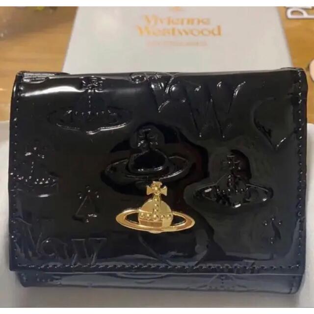 新品 Vivienne Westwood 三つ折り財布 エナメル ブラック