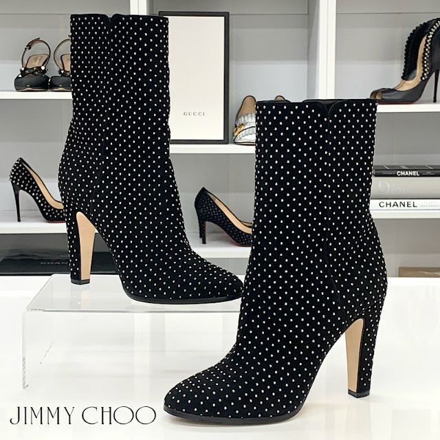 JIMMY CHOO(ジミーチュウ)の4356 ジミーチュウ スウェード スタッズ ショートブーツ ブラック レディースの靴/シューズ(ブーツ)の商品写真