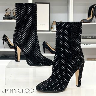 ジミーチュウ(JIMMY CHOO)の4356 ジミーチュウ スウェード スタッズ ショートブーツ ブラック(ブーツ)