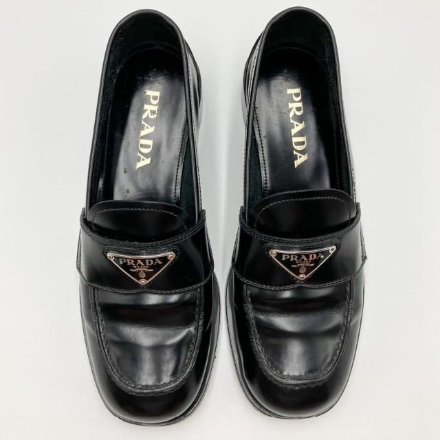 5％OFF】 PRADA - プラダ チョコレートブラッシュドレザーローファー