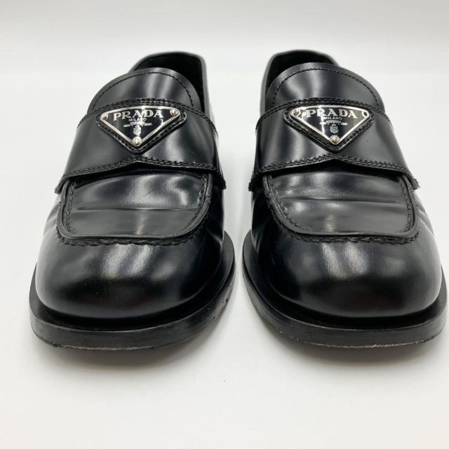 プラダ チョコレートブラッシュドレザーローファー 三角ロゴ 付属品あり正規品37