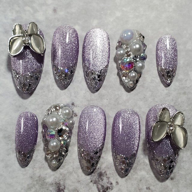 ガラスフレンチ マグネットネイル ネイルチップ ジェルネイル カラー変更可能の通販 by misa nail's shop|ラクマ