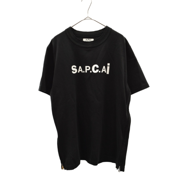 Sacai サカイ 21SS×A.P.C. SIDE ZIP LOGO TEE SS BLACK 21E2-COEQW-M26978 アーペーセー サイドジップロゴプリント半袖Tシャツ カットソー