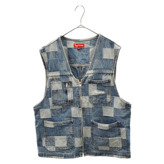 SUPREME シュプリーム 21SS Patched Denim Vest デニムジップベスト パッチーワークデニム ジップアップ メンズ オーバーサイズ ブルー