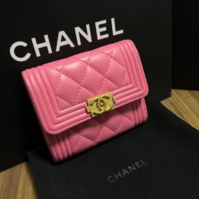 ☆極美品☆CHANEL シャネル 財布 ボーイシャネル ピンク ゴールド金具 ...