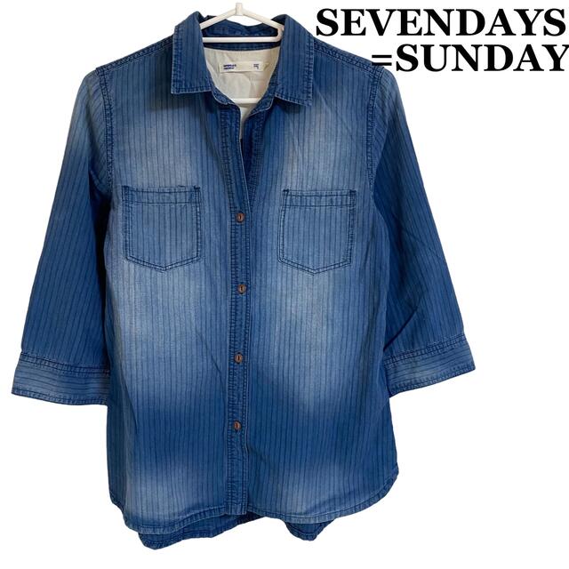 SEVENDAYS=SUNDAY(セブンデイズサンデイ)の【美品】SEVENDAYS=SUNDAY  インディゴ ストライプシャツ M メンズのトップス(シャツ)の商品写真