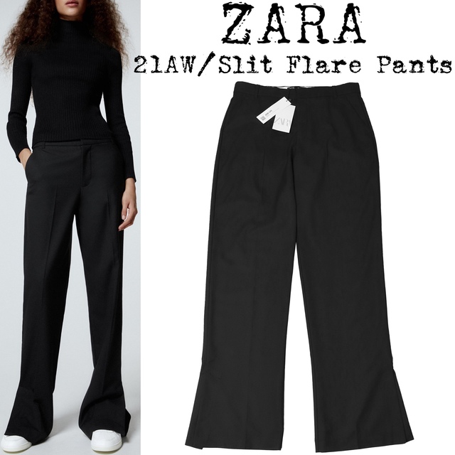 ZARA(ザラ)の★新品★21AW★ZARA★ザラ★フレアパンツ★スリットパンツ★ブラック★L★ レディースのパンツ(カジュアルパンツ)の商品写真