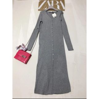 ザラ(ZARA)の新品　ZARA 総縦爪ビジューボタン付　リブニット　ロングカーディガン(カーディガン)