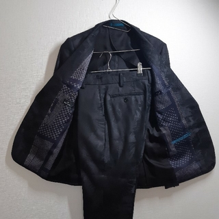 【美品/希少】Paul Smith デザイン 総柄 セットアップ スーツ 黒 S