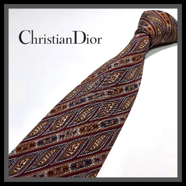 Christian Dior(クリスチャンディオール)の92【Christian Dior】ディオール ネクタイ 赤×カーキ×ペイズリー メンズのファッション小物(ネクタイ)の商品写真