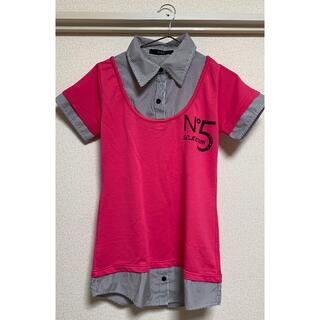 【☆569】ショッキングピンク　襟付きTシャツ(Tシャツ(半袖/袖なし))