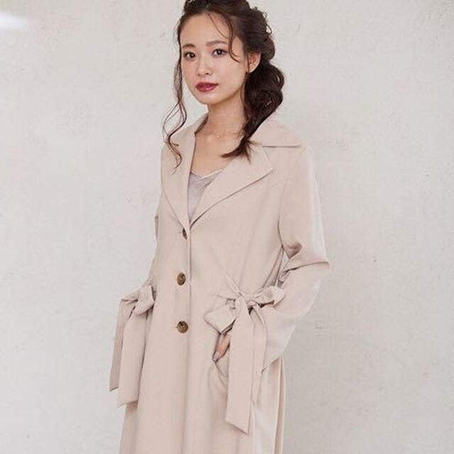 レディース 白 ボタン トレンチコート リボン 女性 春服 おしゃれ