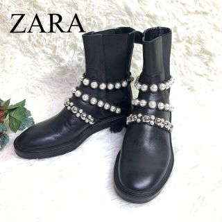 ザラ(ZARA)の大幅値下げしました！【美品】ZARAザラパールベルトサイドゴアブーツ黒(ブーツ)