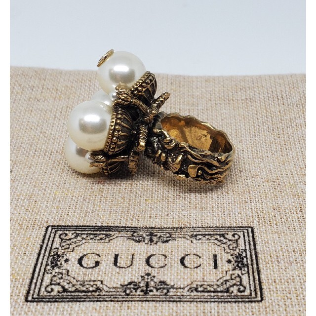 Gucci(グッチ)の【超レア廃盤品】GUCCI ミケーレ パールダブルGリング 10号【表記サイズ】 レディースのアクセサリー(リング(指輪))の商品写真