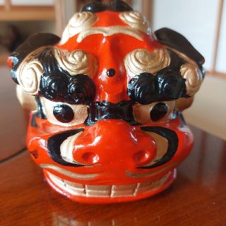 魔除け 昼神小獅子 木製  工芸品 縁起物(置物)